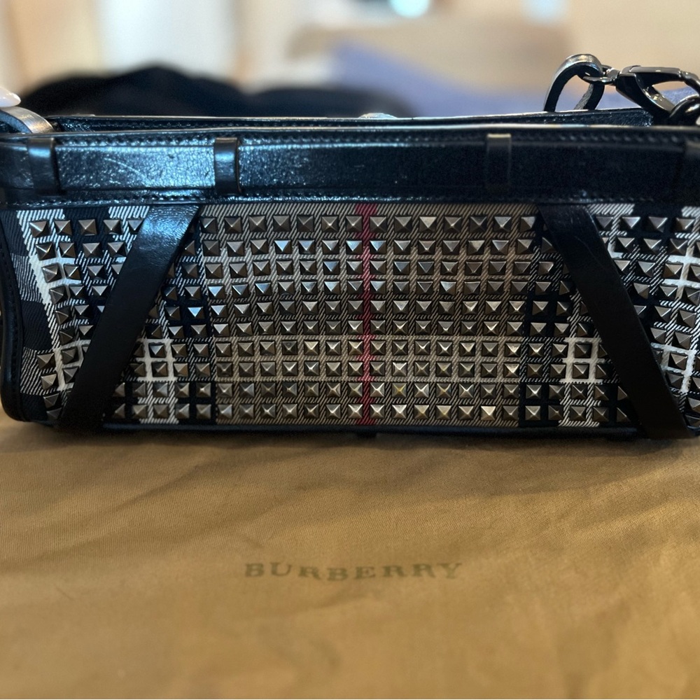Burberry Prorsum Studded House Check Clutch with Wristlet Strap - Like New